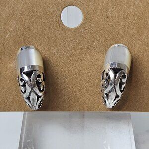 Sterling Silver 925 Filigree White Stone/Shell? Earrings